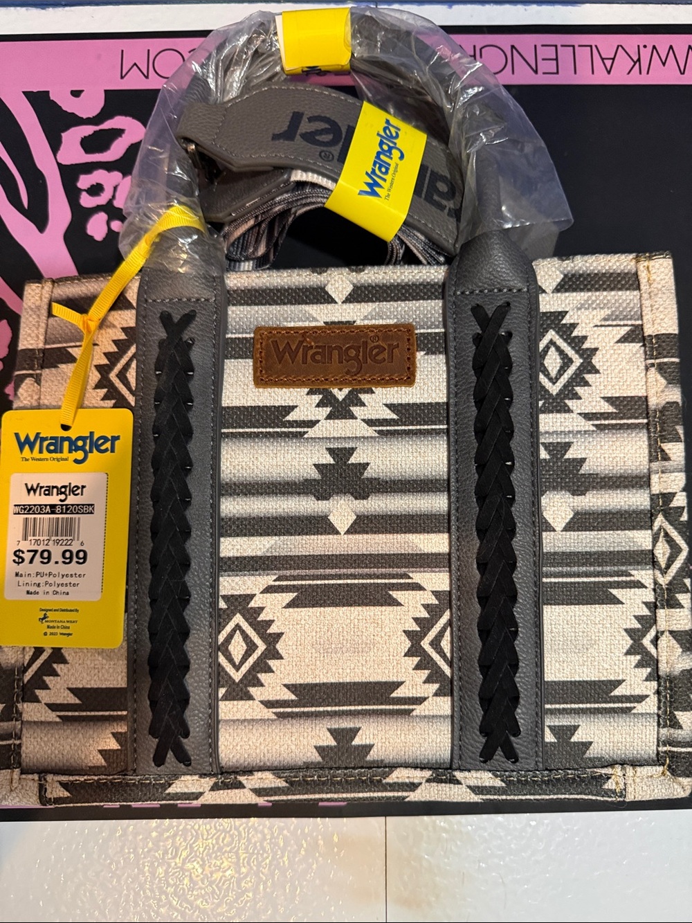 Wrangler Aztec Pattern Tote Bag in Gray and Black